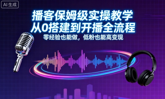 播客保姆级实操教学，从0搭建到开播全流程，零经验也能做，低粉也能高变现-摇钱述