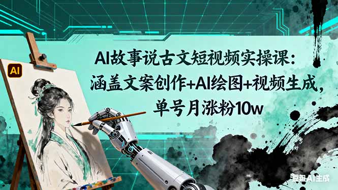 AI故事说古文短视频实操课：涵盖文案创作+AI绘图+视频生成，单号月涨粉10w-摇钱述