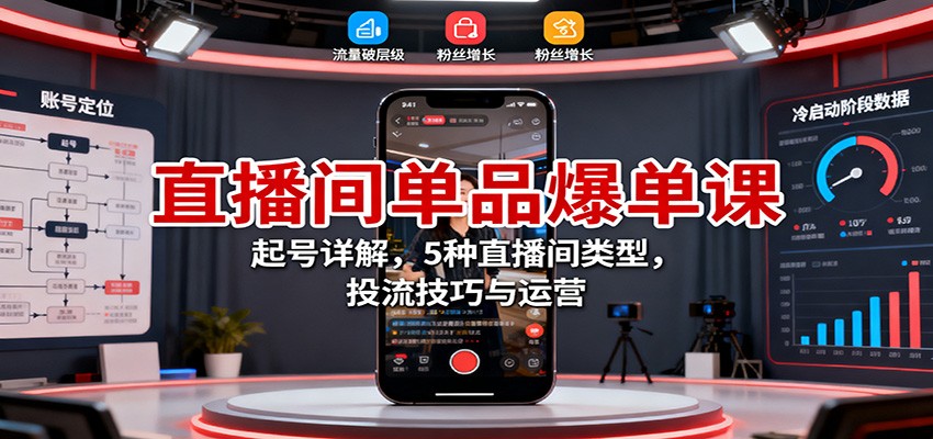 直播间单品爆单课：起号详解，5种直播间类型，投流技巧与运营-摇钱述