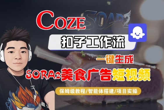 Coze扣子智能体工作流一键生成“SORA2美食广告“短视频,全流程保姆级教学-摇钱述