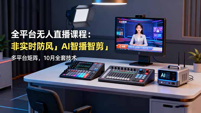 全平台无人直播课程:非实时防风+AI智播智剪+多平台矩阵,10月全套技术-摇钱述