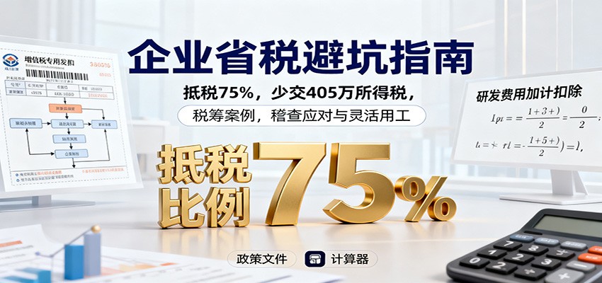 企业省税避坑指南：抵税75%，少交405万所得税，税筹案例，稽查应对与灵活用工-摇钱述