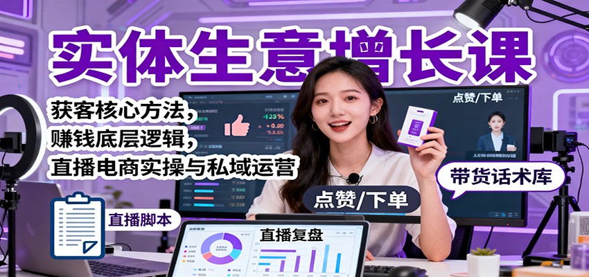 实体生意增长课:获客核心方法,赚钱底层逻辑,直播电商实操与私域运营-摇钱述