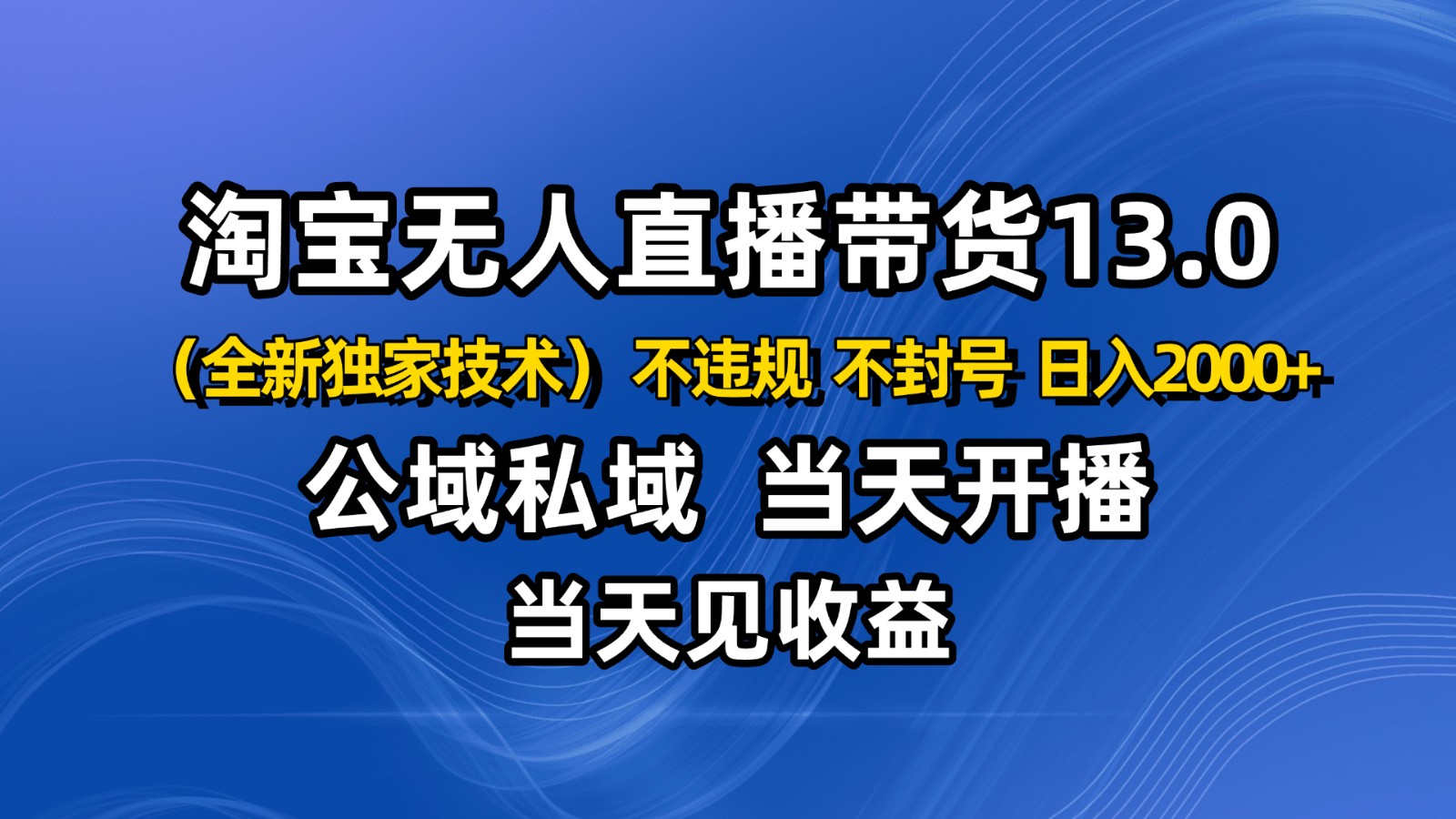淘宝无人直播13.0,公域私域技术,不封号,不违规 布局下半年旺季赛道,日入2000+-摇钱述