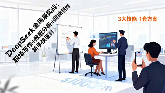 DeepSeek全场景实战：职场写作+数据分析+自媒体创作，新手快速月入过万-摇钱述