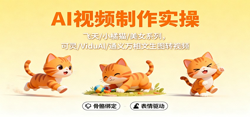 AI视频制作实操，飞天/小橘猫/美女系列，可灵/ViduAl/通义万相文生图转视频-摇钱述