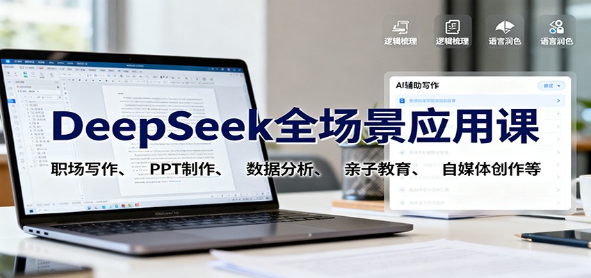 DeepSeek全场景应用课：职场写作、 PPT制作、数据分析、亲子教育、自媒体创作等-摇钱述