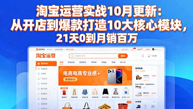 淘宝运营实战10月更新:从开店到爆款打造10大核心模块,21天0到月销百万-摇钱述