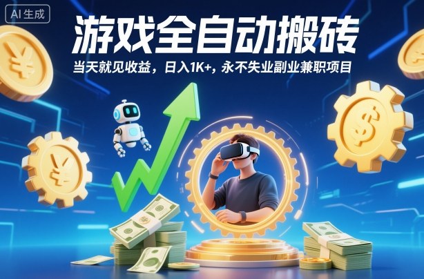 游戏全自动搬砖，当天就见收益，日入1K+，永不失业副业兼职项目【揭秘】-摇钱述