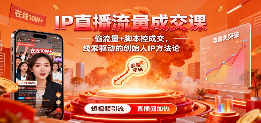 IP直播流量成交课：偷流量+脚本控成交，线索驱动的创始人IP方法论-摇钱述