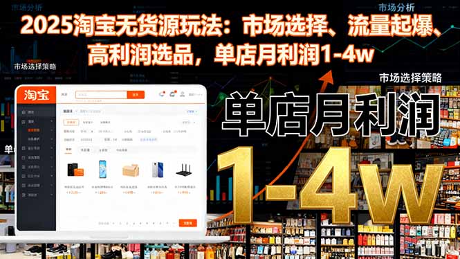 2025淘宝无货源玩法：市场选择、流量起爆、高利润选品，单店月利润1-4w-摇钱述