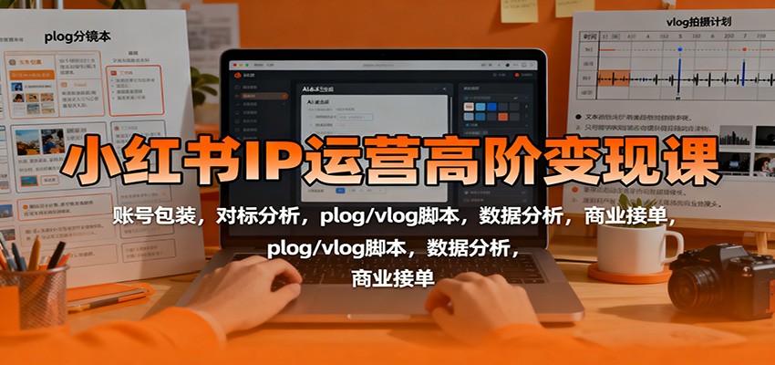 小红书IP运营高阶变现课：账号包装，对标分析，plog/vlog脚本，数据分析，商业接单-摇钱述