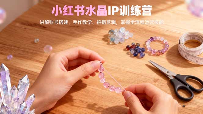 小红书水晶IP训练营，讲解账号搭建、手作教学、拍摄剪辑，全流程运营技能-摇钱述