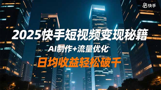 2025快手短视频变现秘籍,AI制作+流量优化,日均收益轻松破千-摇钱述
